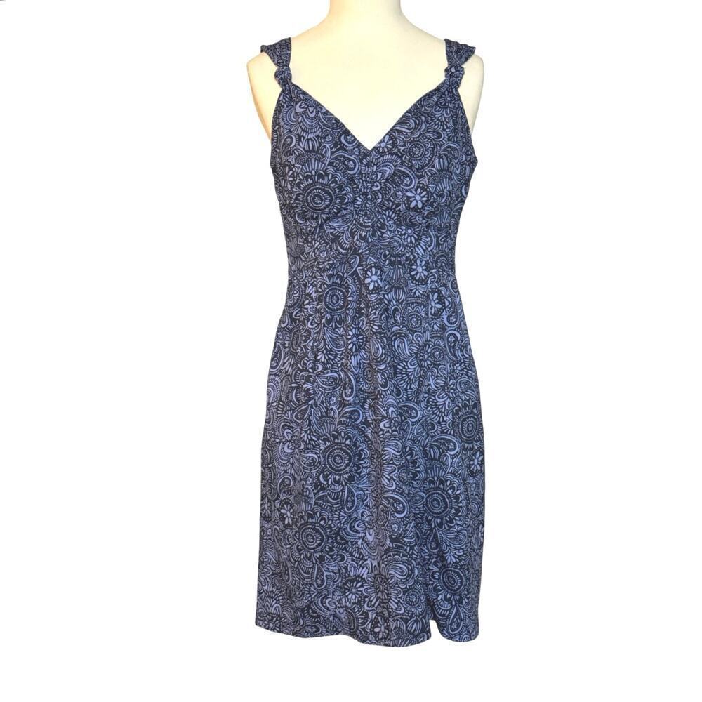 Athleta Nearly Knotical Sleeveless Dress Womens 2 Navy Purple Paisley Zip Pocket